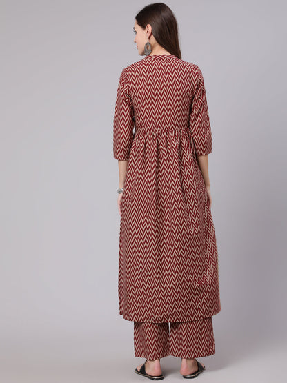 Rayon Calf Length Printed Semi Flared 3/4 Sleeve Collar Neck Kurta Bottom