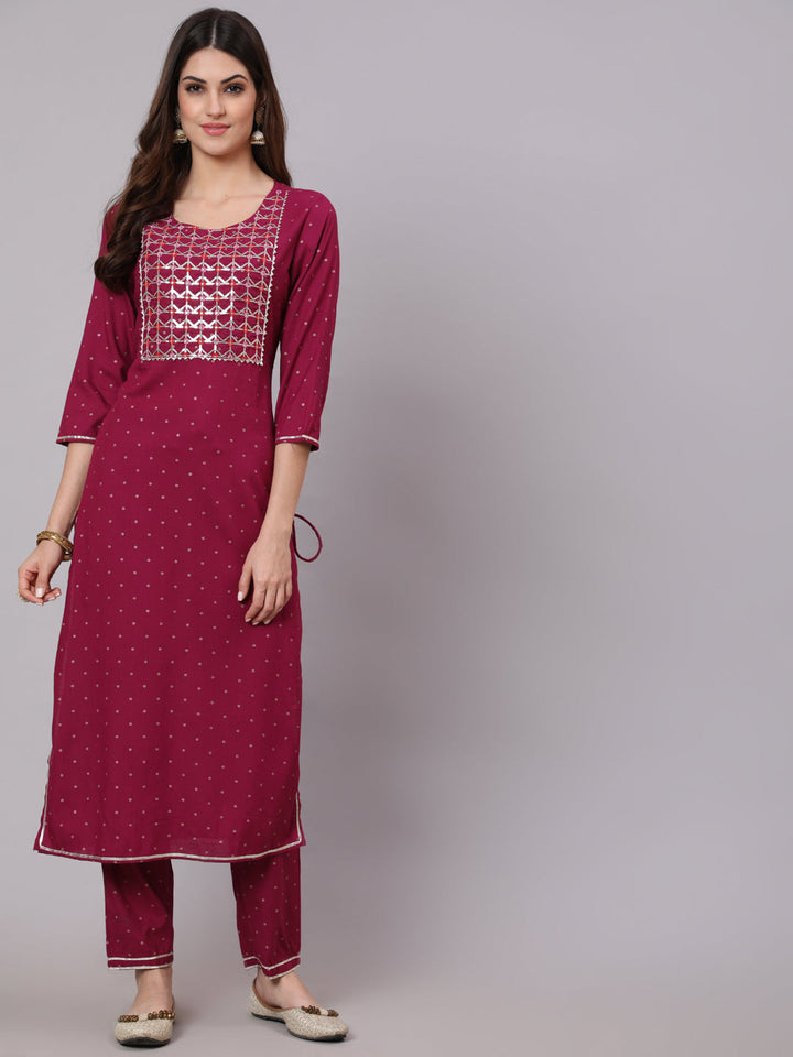 Rayon Calf Length Foil Print Straight 3/4 Sleeve Round Neck Kurta Pant Dupatta Set