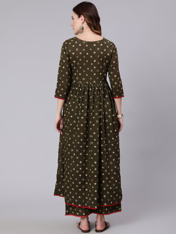 Rayon Calf Length Printed Semi Flared 3/4 Sleeve Round Neck Kurta Dupatta Pant Set