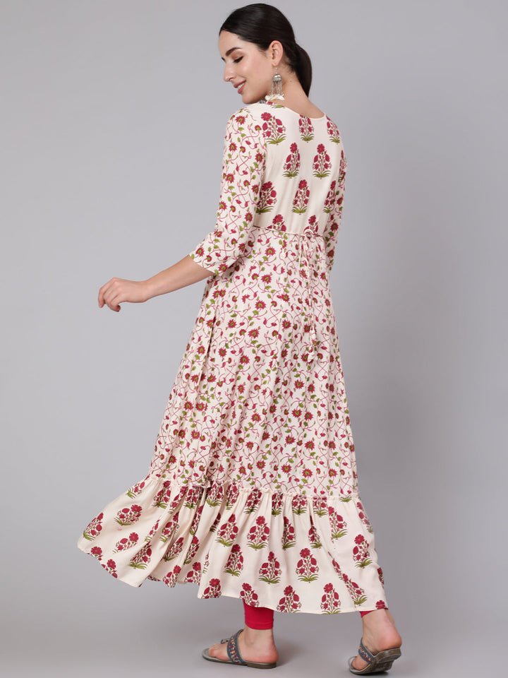 Rayon Ankle Length Printed Flared 3/4 Sleeve Round Neck Kurta