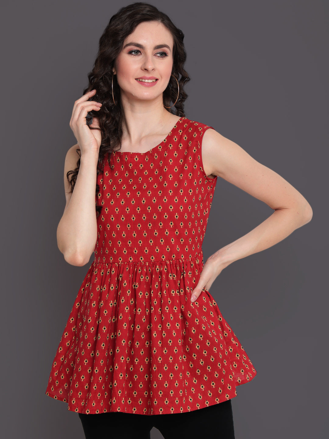 Printed Cotton Sleeveless Regular Top