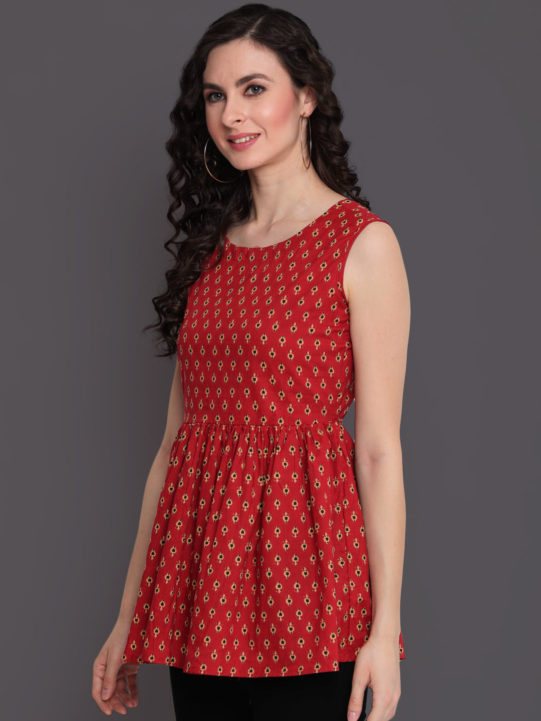 Printed Cotton Sleeveless Regular Top