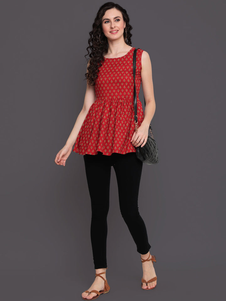 Printed Cotton Sleeveless Regular Top
