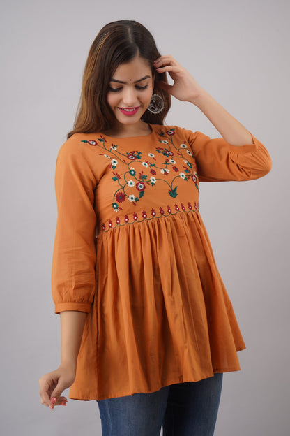 Embroidered Rayon 3/4 Sleeves Regular Top