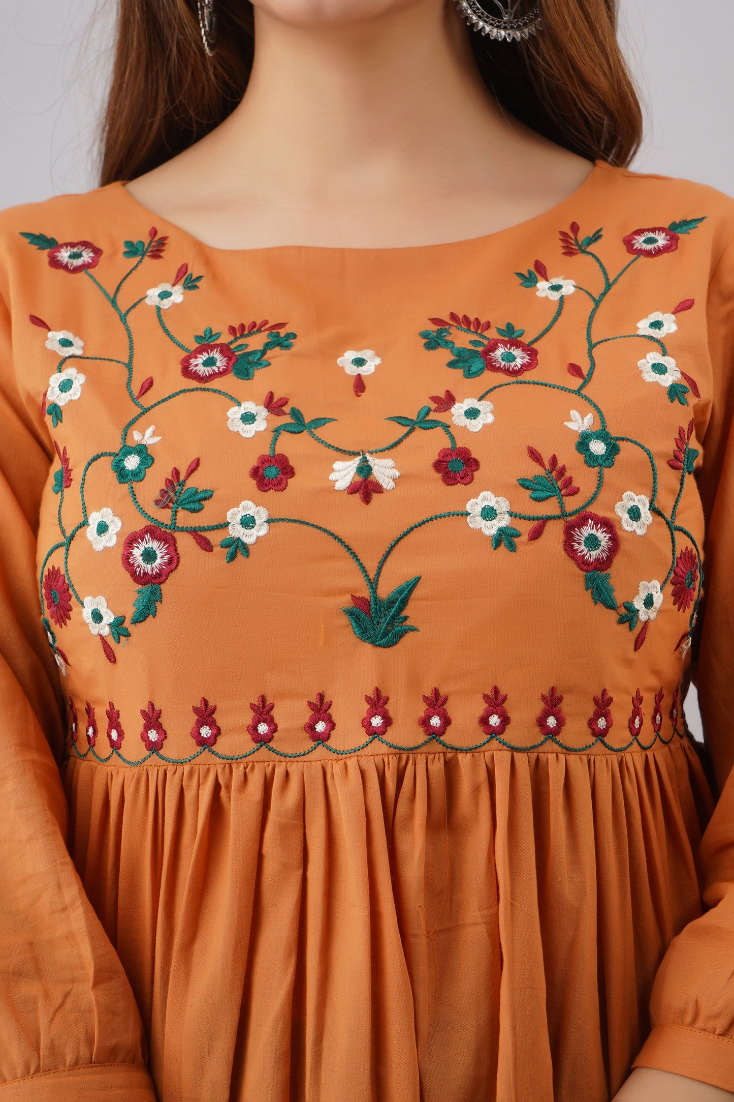 Embroidered Rayon 3/4 Sleeves Regular Top