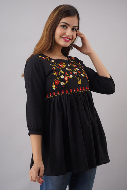 Embroidered Rayon 3/4 Sleeves Regular Top
