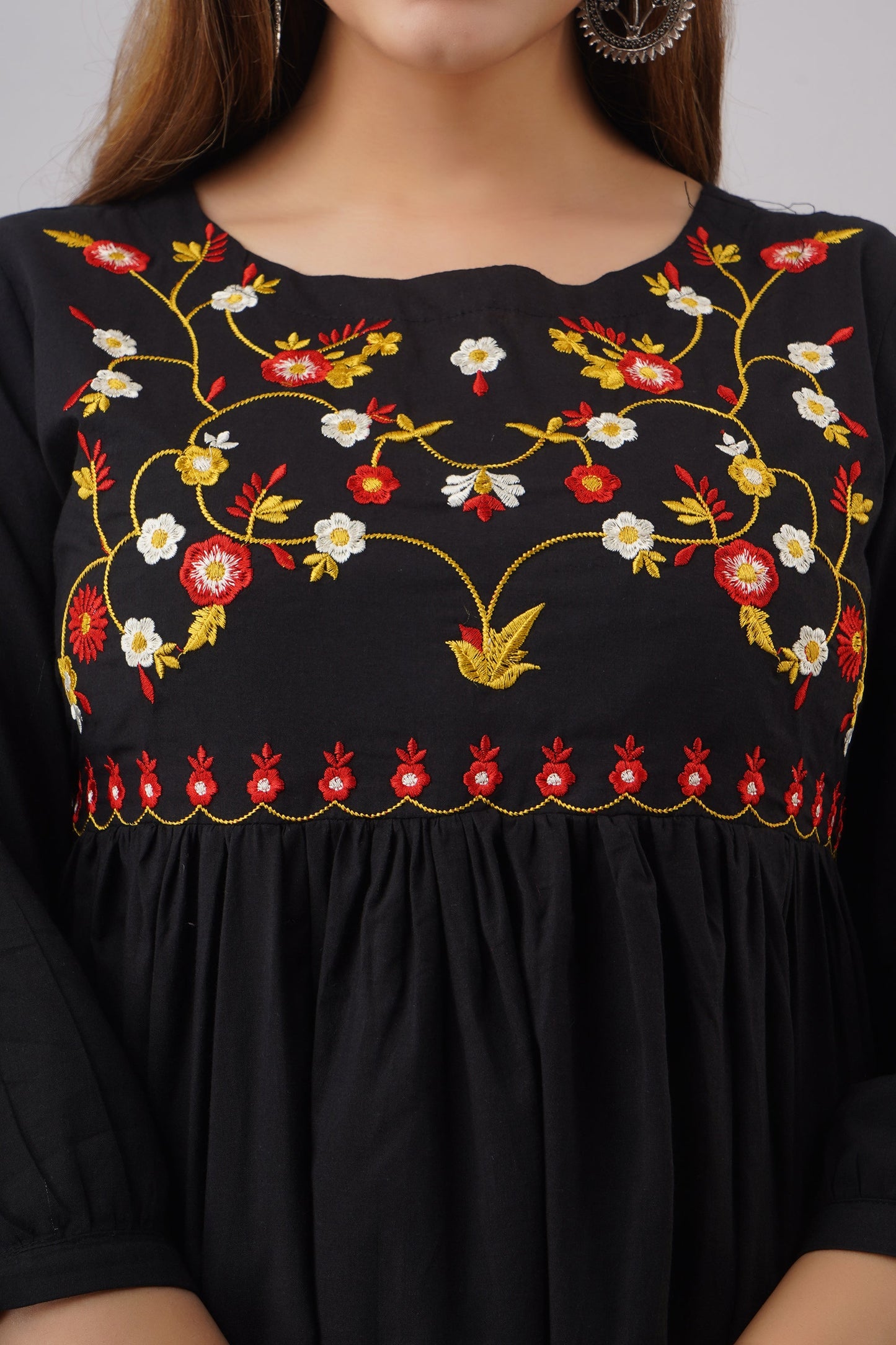 Embroidered Rayon 3/4 Sleeves Regular Top