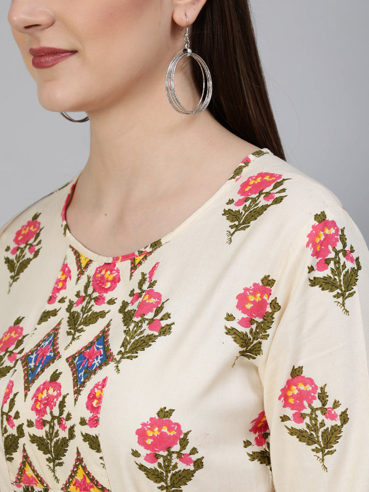 Rayon Printed Regular 3/4 Sleeve Round Neck Short Top