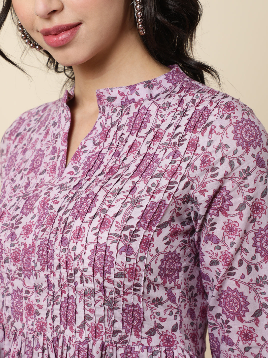 Cotton  Short Length Length Printed  3/4 Sleeve Coller  Top