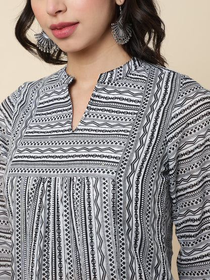 Rayon  Short Length Length Printed  3/4 Sleeve Mandarin  Top