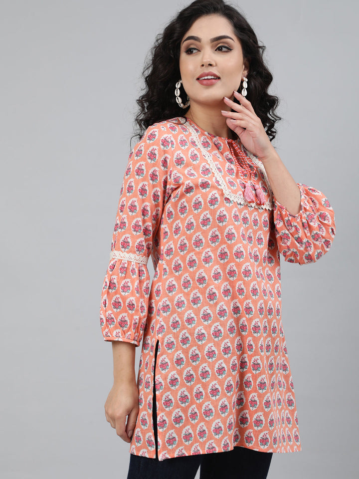 Cotton Printed 3/4 Sleeve Straight Round Neck Tunic