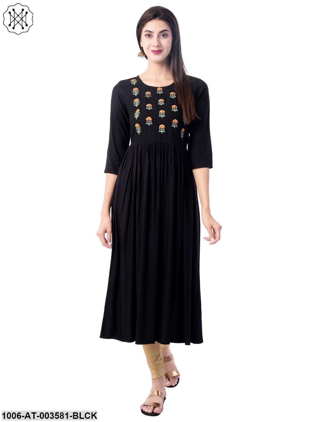 Women's Rayon Embroidered A-Line Kurta