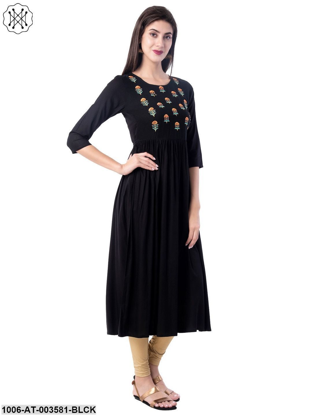 Women's Rayon Embroidered A-Line Kurta