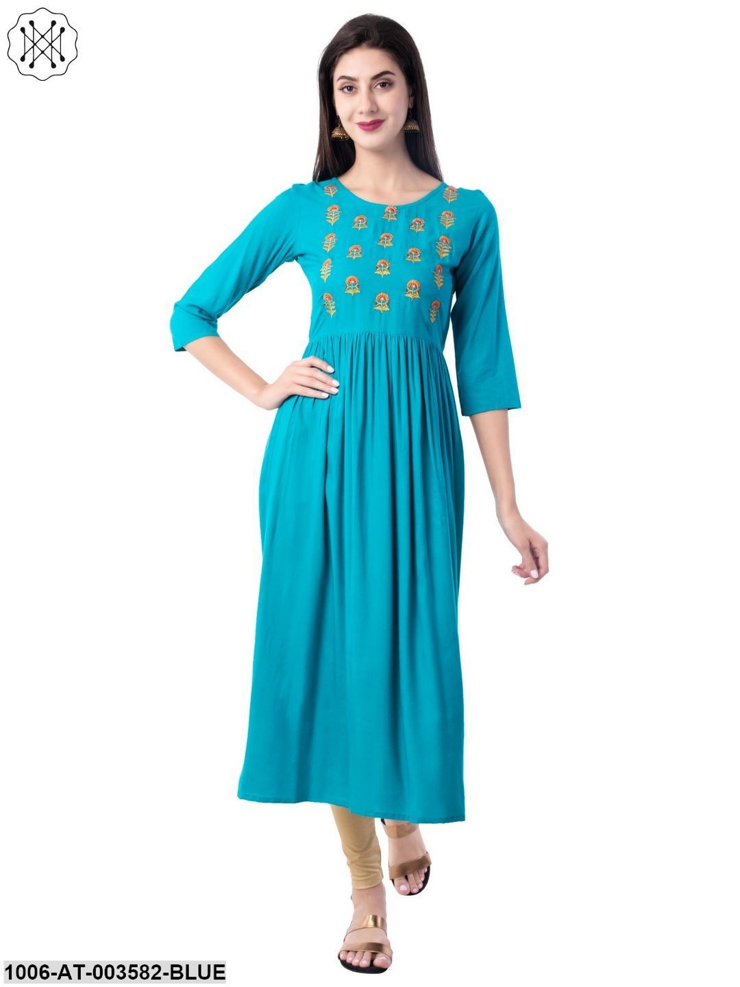 Women's Rayon Embroidered A-Line Kurta