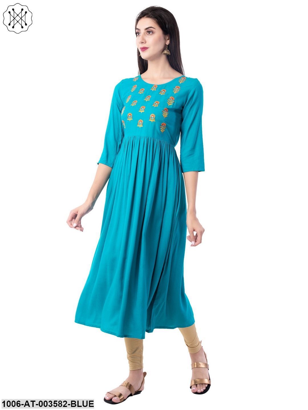 Women's Rayon Embroidered A-Line Kurta