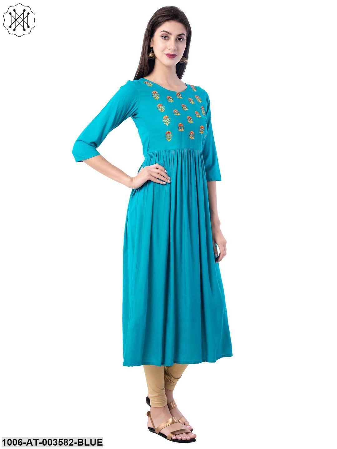 Women's Rayon Embroidered A-Line Kurta