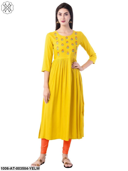 Women's Rayon Embroidered A-Line Kurta