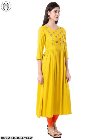 Women's Rayon Embroidered A-Line Kurta