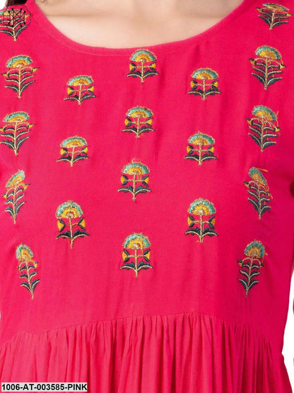 Women's Rayon Embroidered A-Line Kurta