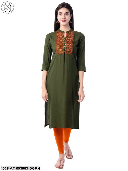 Women's Rayon Embroidered Straight Kurta