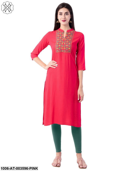Women's Rayon Embroidered Straight Kurta
