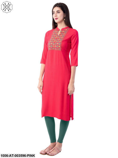 Women's Rayon Embroidered Straight Kurta