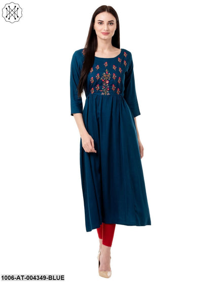Women's Rayon Embroidered A-Line Kurta