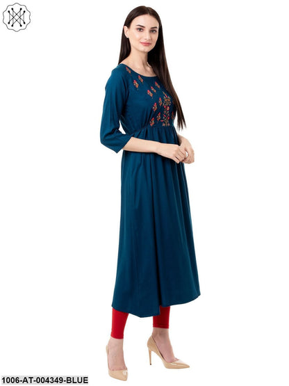 Women's Rayon Embroidered A-Line Kurta