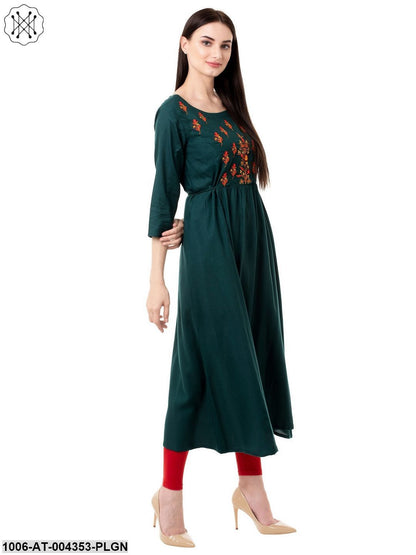 Women's Rayon Embroidered A-Line Kurta