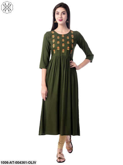 Women's Rayon Embroidered A-Line Kurta