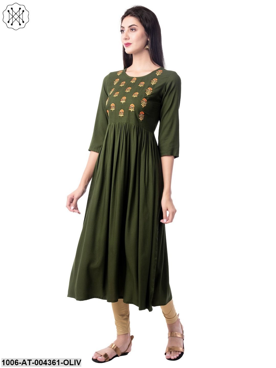 Women's Rayon Embroidered A-Line Kurta