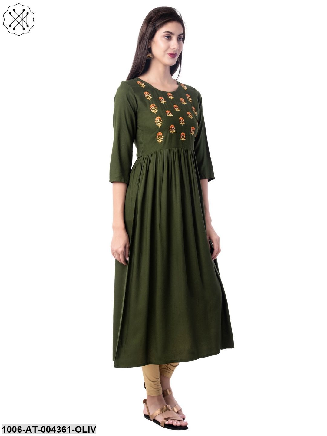 Women's Rayon Embroidered A-Line Kurta