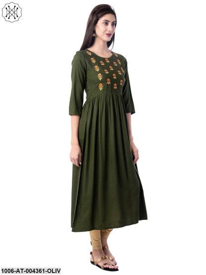 Women's Rayon Embroidered A-Line Kurta