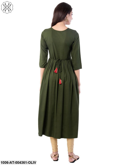 Women's Rayon Embroidered A-Line Kurta