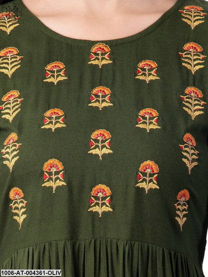 Women's Rayon Embroidered A-Line Kurta