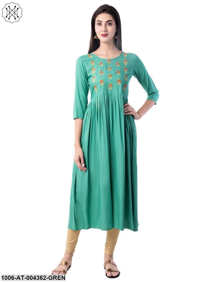 Women's Rayon Embroidered A-Line Kurta