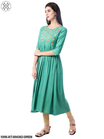 Women's Rayon Embroidered A-Line Kurta