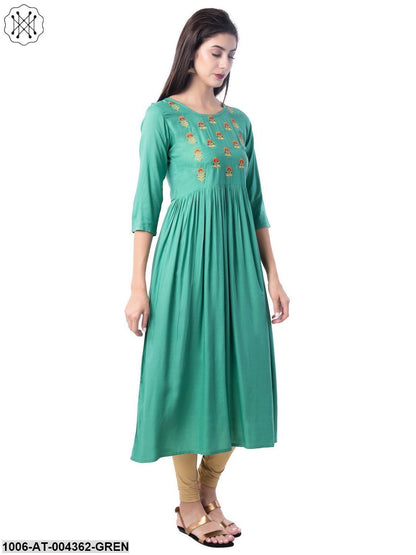 Women's Rayon Embroidered A-Line Kurta