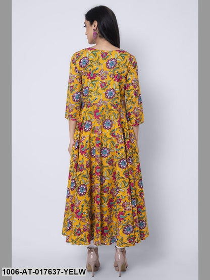Cotton Printed Yellow Flared Kurta