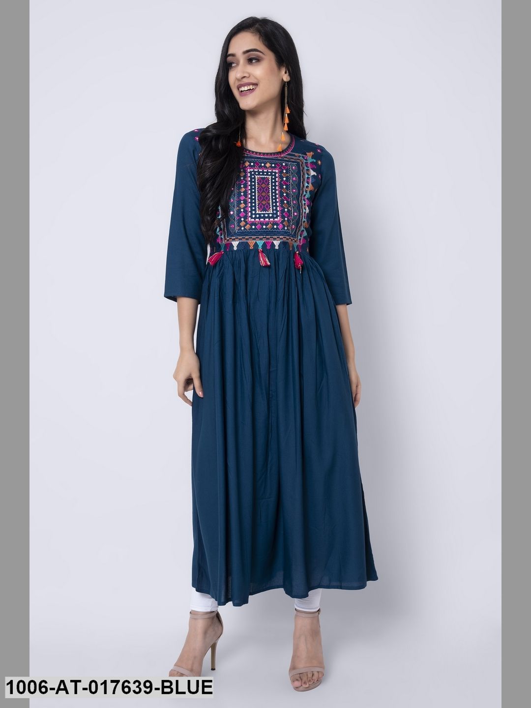 Rayon Embroidered A-Line Kurta