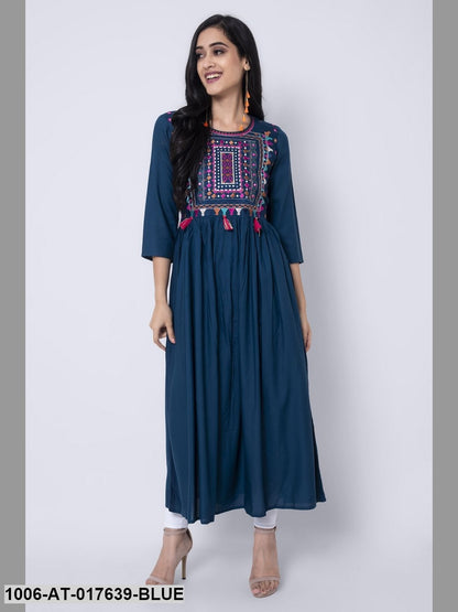 Rayon Embroidered A-Line Kurta