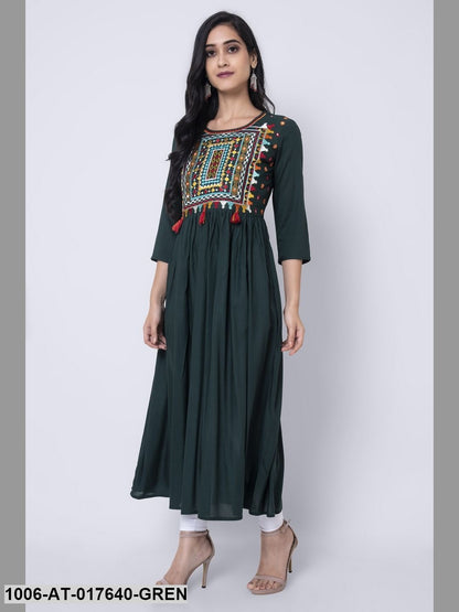 Rayon Embroidered A-Line Kurta