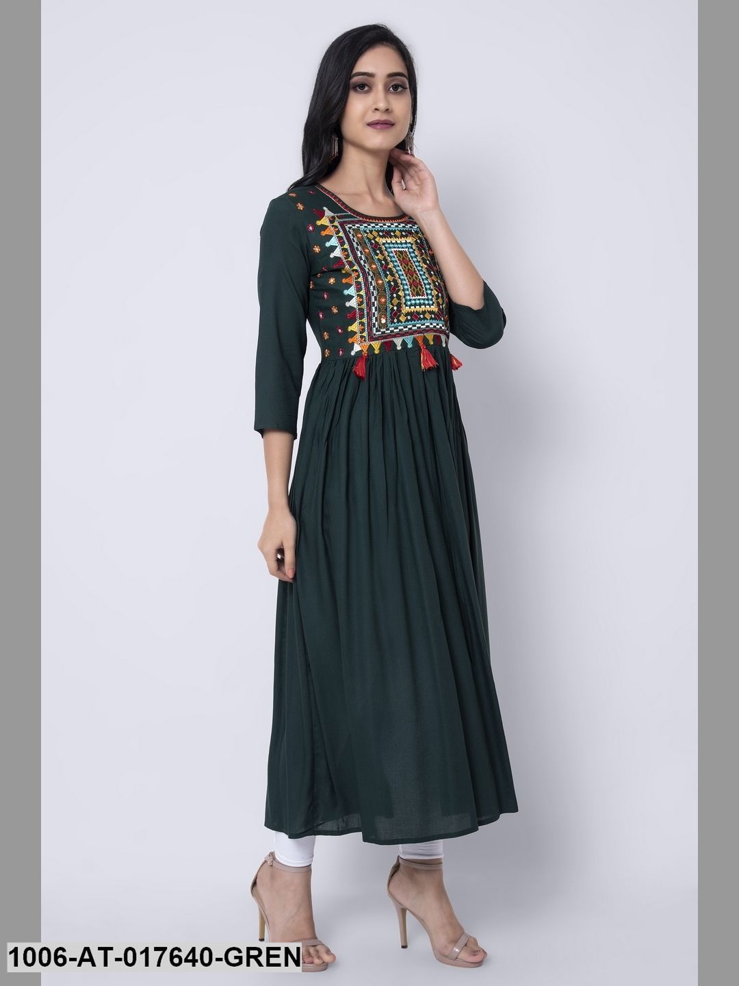 Rayon Embroidered A-Line Kurta
