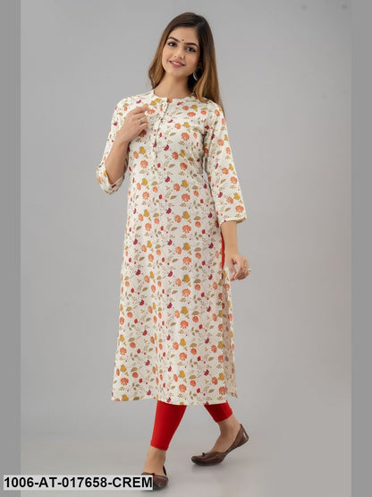 Printed Straight Calf Length 3/4 Sleeve Collor Neck Rayon Kurta