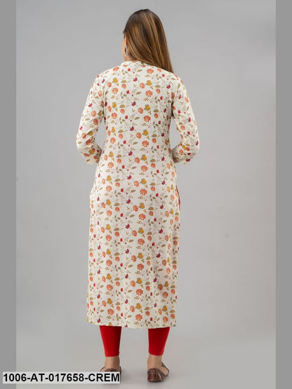 Printed Straight Calf Length 3/4 Sleeve Collor Neck Rayon Kurta