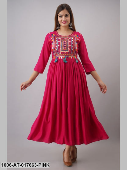 Rayon Embroidered A-Line Kurta