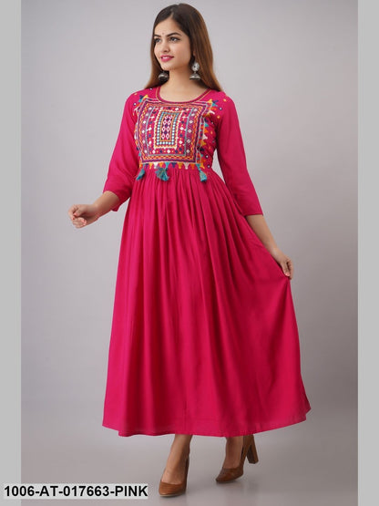 Rayon Embroidered A-Line Kurta