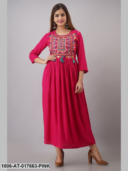 Rayon Embroidered A-Line Kurta
