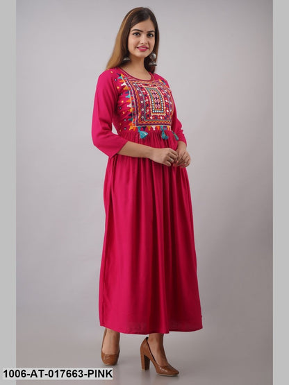 Rayon Embroidered A-Line Kurta