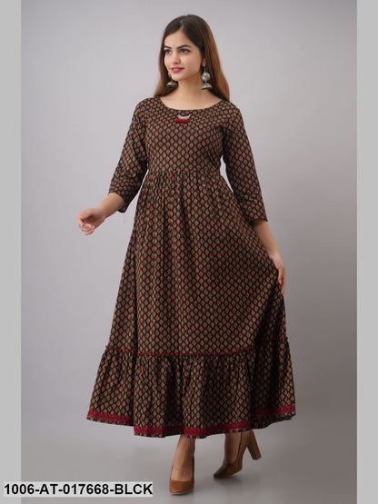 Cotton Printed Tired A-Line Kurta